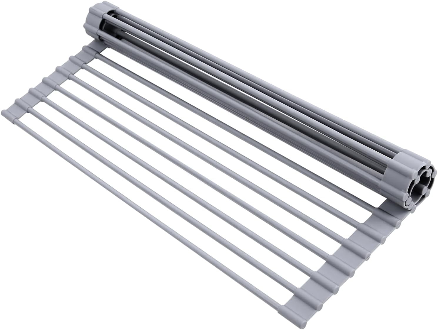 JJEAN-Roll Up Dish Drying Rack, Over The Sink Multipurpose Roll-Up Dish Racks, 16.5" W x 13" L Rolling Heat-Resistant Anti-Slip Silicone Coated Dish Drainer Portable Foldable for Kitchen Counter