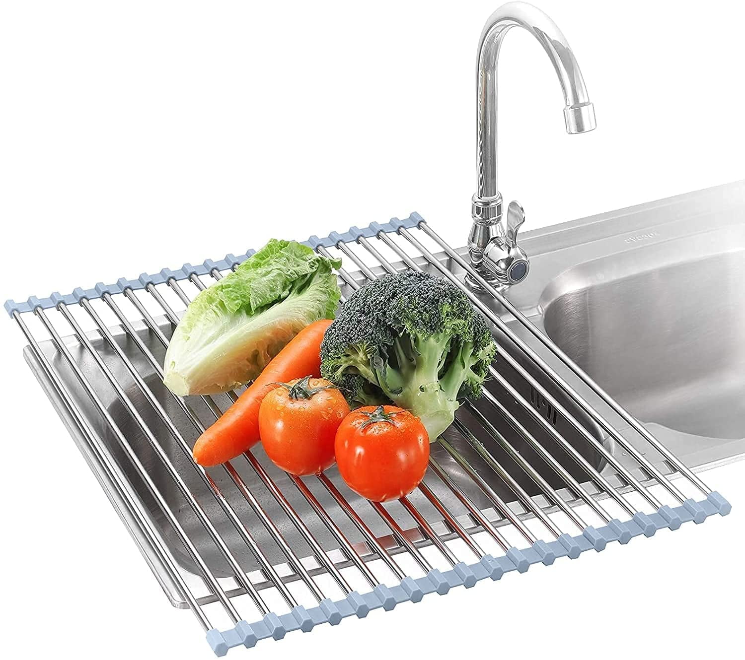 JJEAN-Roll Up Dish Drying Rack Over The Sink for RV Sink 17.5x15.7 in Kitchen Drying Rack Folding Dish Drainer Mat Rolling Dish Rack Foldable Rack Stainless Steel Wide Kitchen Dry Rack