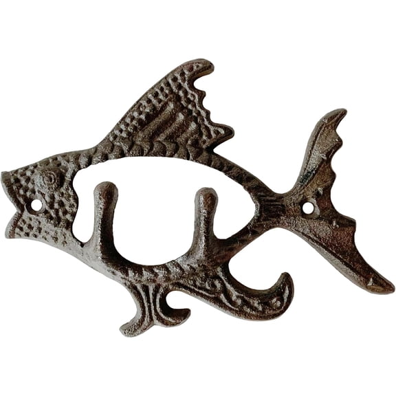 JJEAN-Rustic Fish-Shaped Decorative Wall Hook Rack Hangers for Hanging Clothes, Coats, Towels, Keys, and Hats, 1 Pack Antique Cast Iron Mounted Wall Hooks