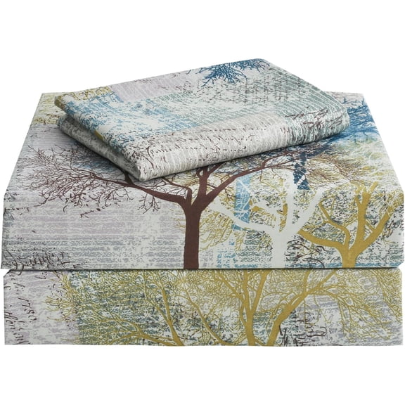 JJEAN-Rustic Print Sheet Set Twin Size, 3 Piece Tree Pattern Soft Microfiber Bedding Sheets Extra Deep Pocket