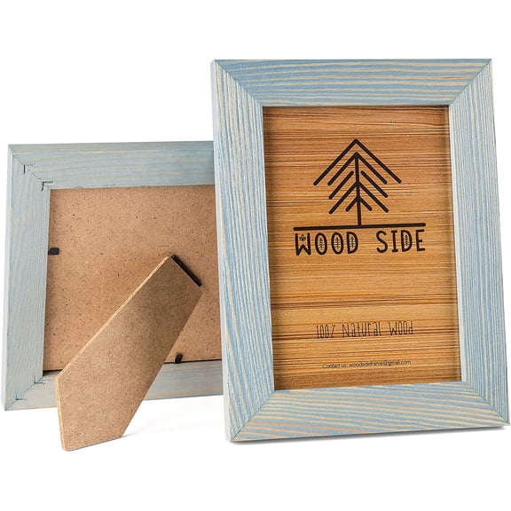 JJEAN-Rustic Wooden Picture Frame 5x7 Inch - Blue Turquoise Set of 2-100% Natural Eco Distressed Wood and Real Glass - Made for Wall and Table Top Display