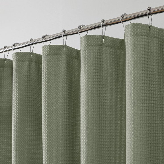 JJEAN-Sage Green Shower Curtain, Stall Small Waffle Weave Heavy Fabric Shower Curtains for Narrow Size Bathroom, Waterproof Soft Hotel Spa Luxury Bath Curtain Set, Machine Washable, 36x72 Inch