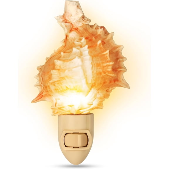JJEAN-Seashell Night Light Beach Night Light with Pink Murex Shell Light for Bathroom Sea Shell Lamp Seashell Lamp Plug Into Wall