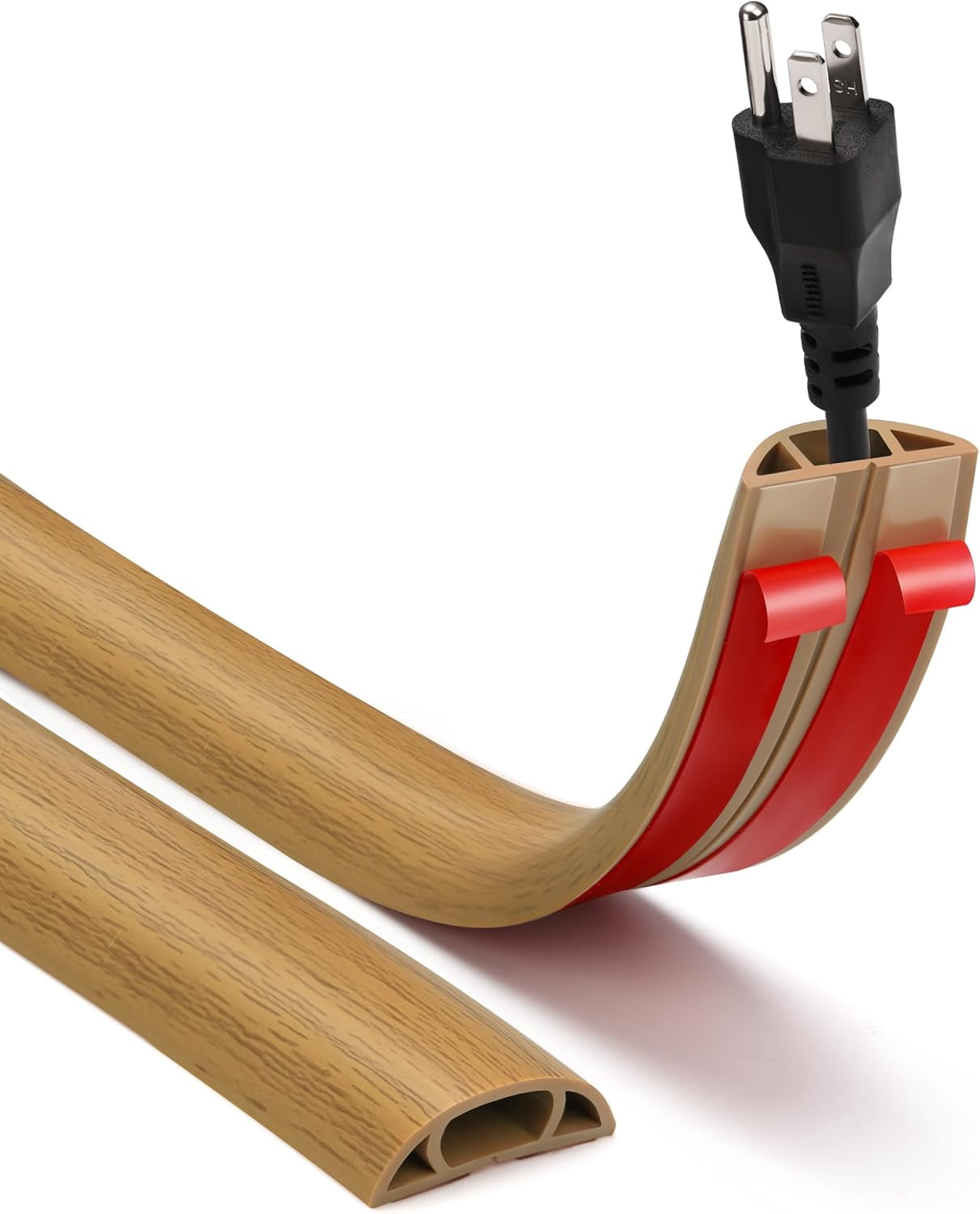 JJEAN-Self Adhesive Cord Cover Floor, 10FT Cable Hider Prevent Cable Trips, Floor Cable Covers for Cords, Hide Extension Cord Hider, Protector Cable Cavity: W 0.47" x H 0.28", Yellow Oak Wood