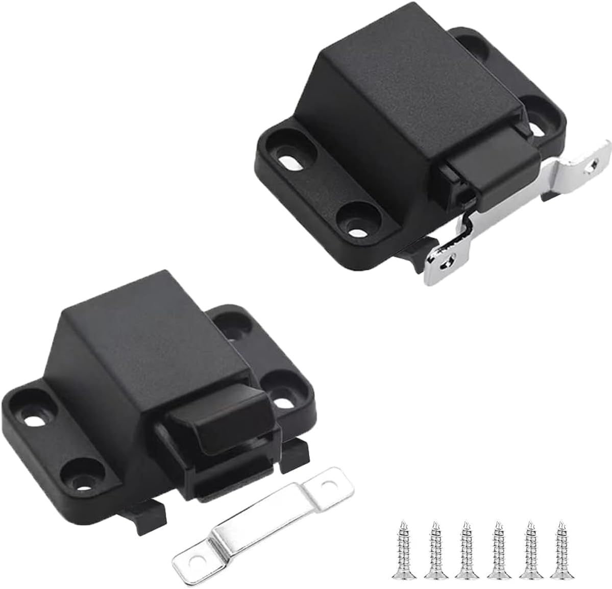JJEAN-Self-Closing Push to Open Door Latch Cabinet Hardware 2 Pack Push Latches & Lock for Hidden Door Push Release Drawer Pull Tip on Closet Close Touch Locking Strong Pop Out, Black