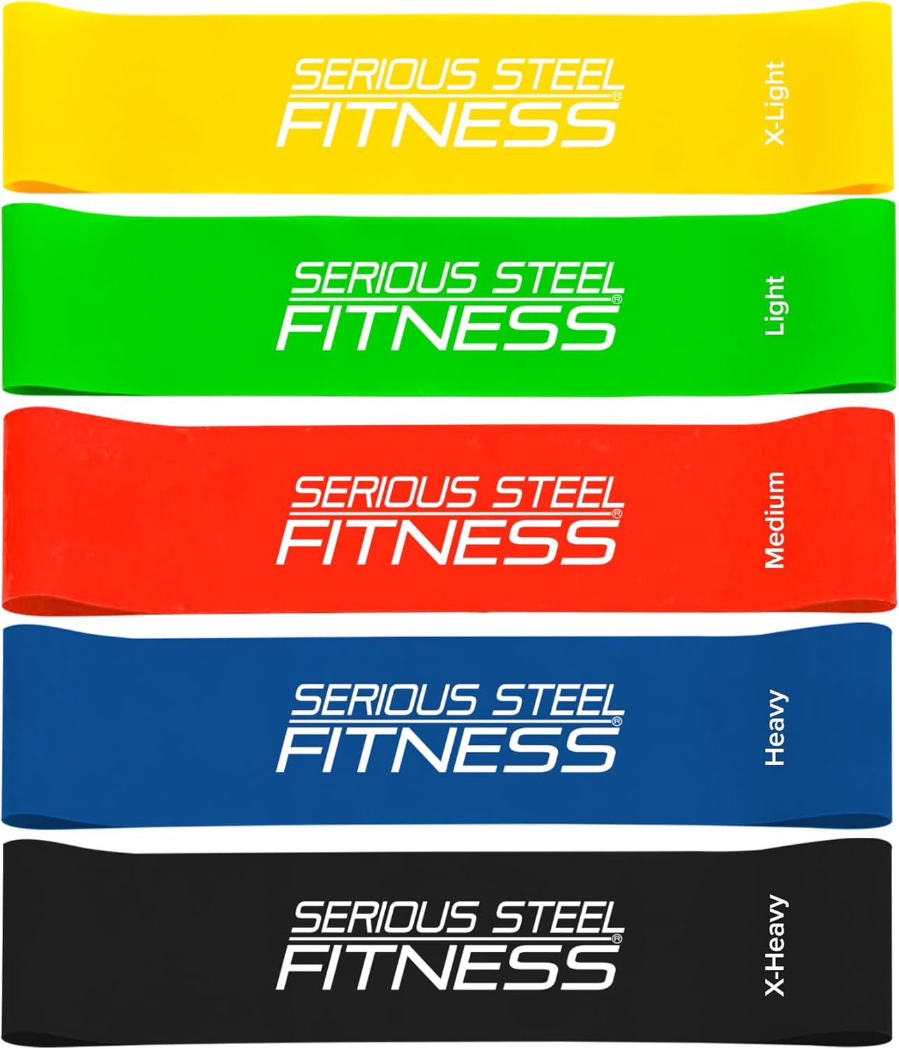 JJEAN-Serious Steel Fitness Mini Resistance Loop Bands | Rehab and Prehab Stretch Bands | 12" Exercise Workout Bands (Sets of 5 Pack and Sets of 10 Pack Trainer Options Available!)