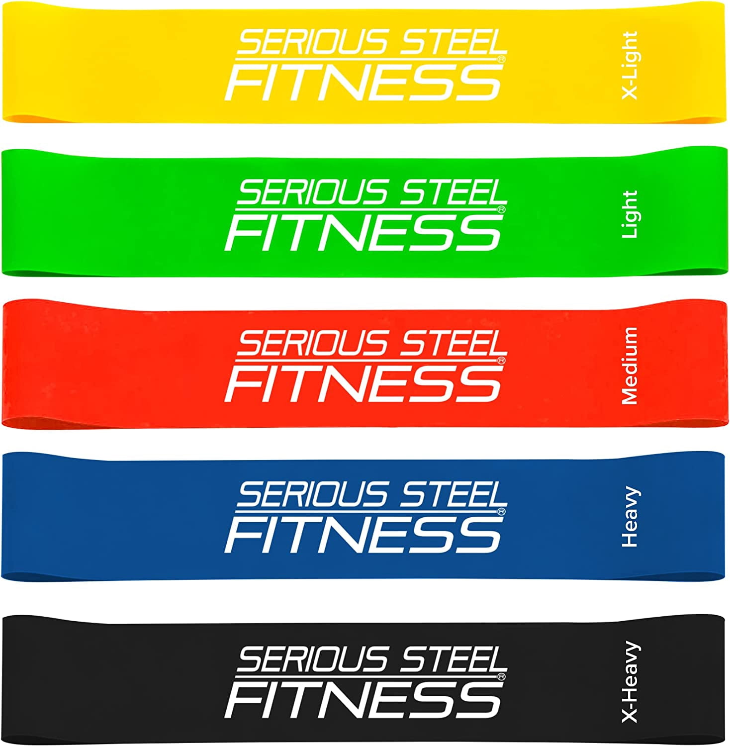 JJEAN-Serious Steel Fitness Mini Resistance Loop Bands | Rehab and Prehab Stretch Bands | 12" Exercise Workout Bands (Sets of 5 Pack and Sets of 10 Pack Trainer Options Available!)