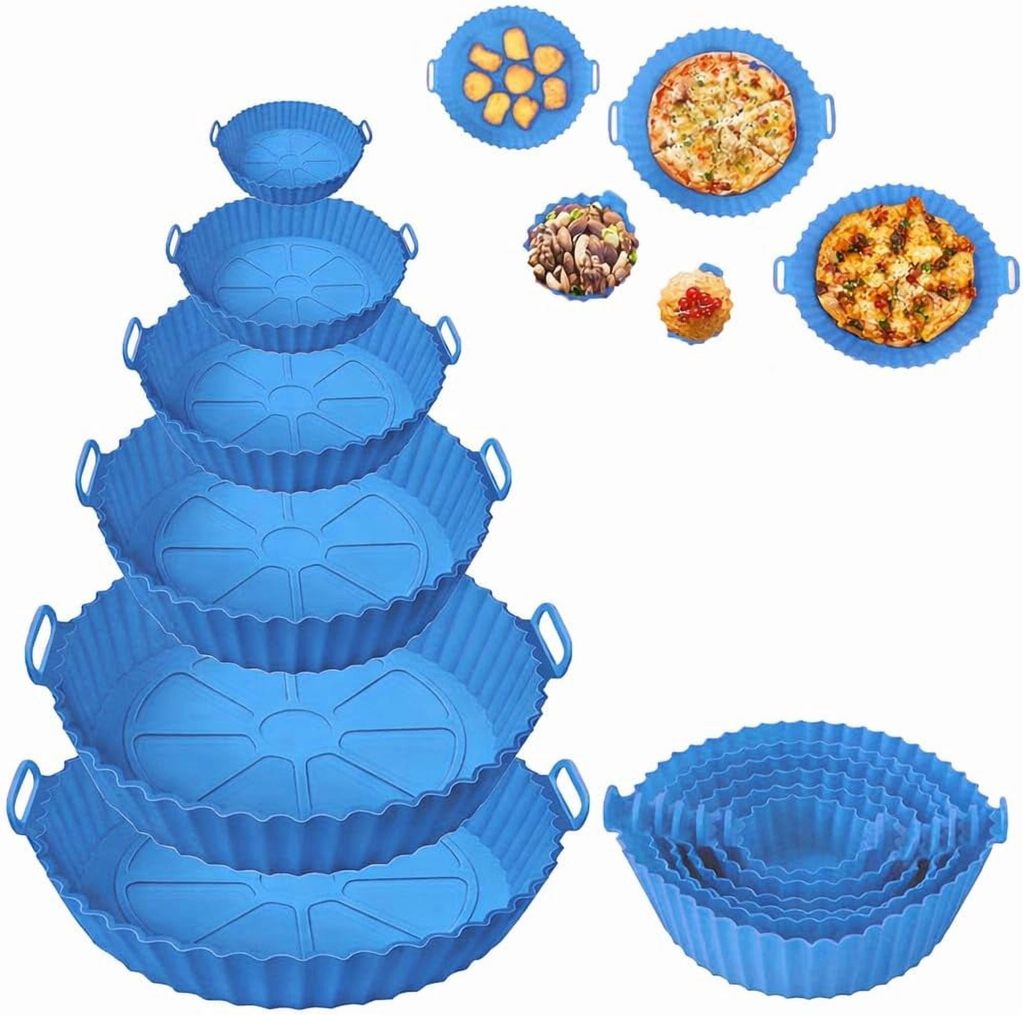 JJEAN-Set de silicona 6pcs para air fryer y hornear Silicone Air Fryer Liners, Reusable Non-Stick Heat Resistant Basket, Blue, 6 Pack, BPA Free, Easy Clean