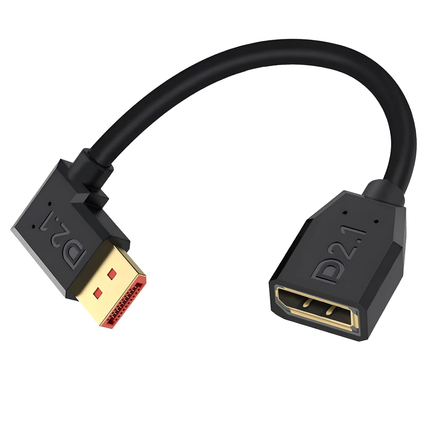 JJEAN-Short Displayport 2.1 Extension Cable 6inch/15cm, 16K/8K@60hz 54Gbps 90 Degree Displayport Extension Cable, Left Angle Display Port 2.1 Male to Female DP Extender Cord for PC, Laptop
