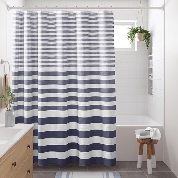 JJEAN-Shower Curtain Spa Waffle Weave Shower Curtain for Bathroom 3M Scotchgard Moisture Management, Spa Quality Modern Shower Curtains for Bathroom, Standard: 72x72 Blue Ombre