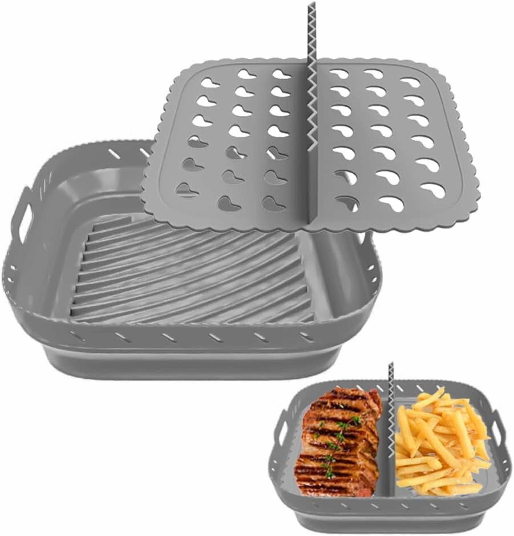 JJEAN-Silicone Air Fryer Liner: 8-inch Liners with Divider for Air Fryers - Reusable Inserts are Foldable, Making The Airfryer Basket Easy to Clean. Safe for Microwave Oven Use.