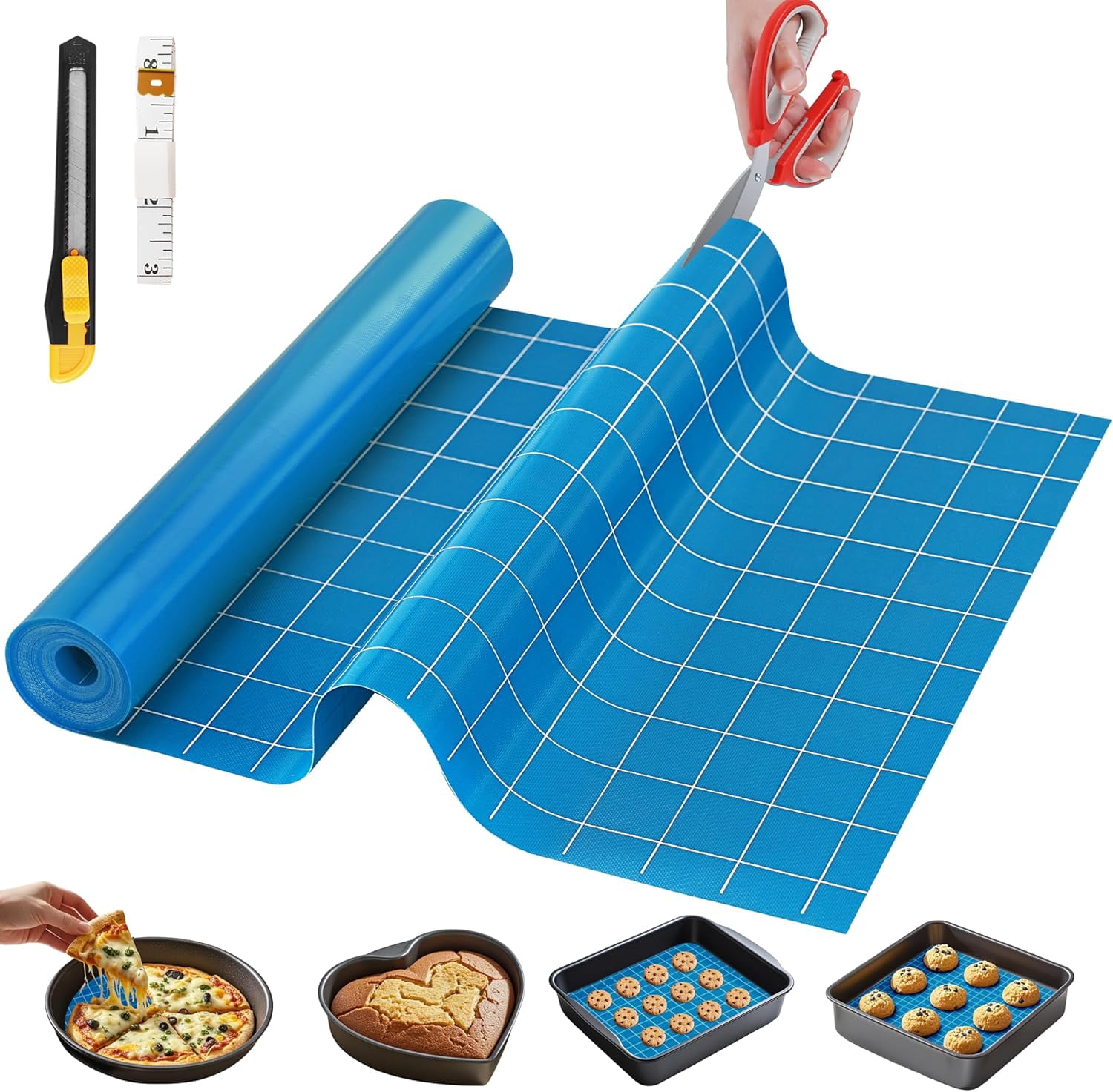 JJEAN-Silicone Baking Mat, 12 IN x 6 FT Free Cutting Baking Sheet, Non-Stick Reusable Dough & Pastry Mat, Non-Slip Silicone Mat Roll for Air Fryer Liner, Freeze Dryer, Oven Baking Pan, Kitchen Counte