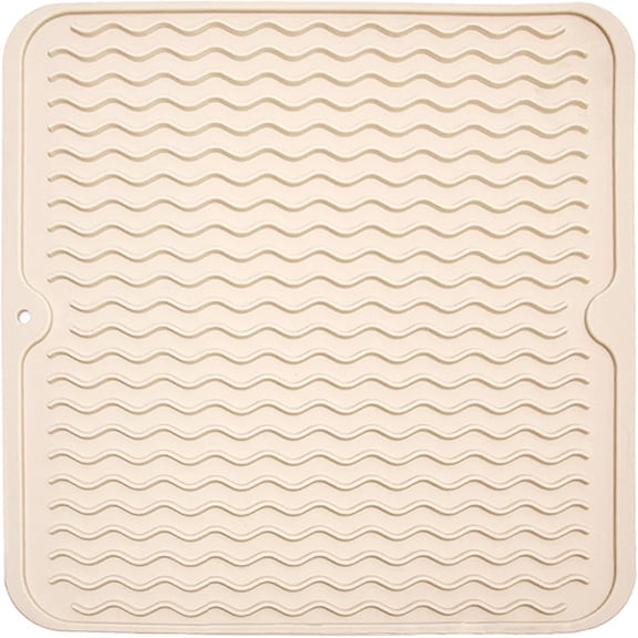 JJEAN-Silicone Dish Drying Mat for Multiple Usage, Easy clean, Eco-friendly, Heat-resistant Dish Drainer Mat for Kitchen Counter,Sink,Refrigerator or Drawer liner (12" x 12", BEIGE)