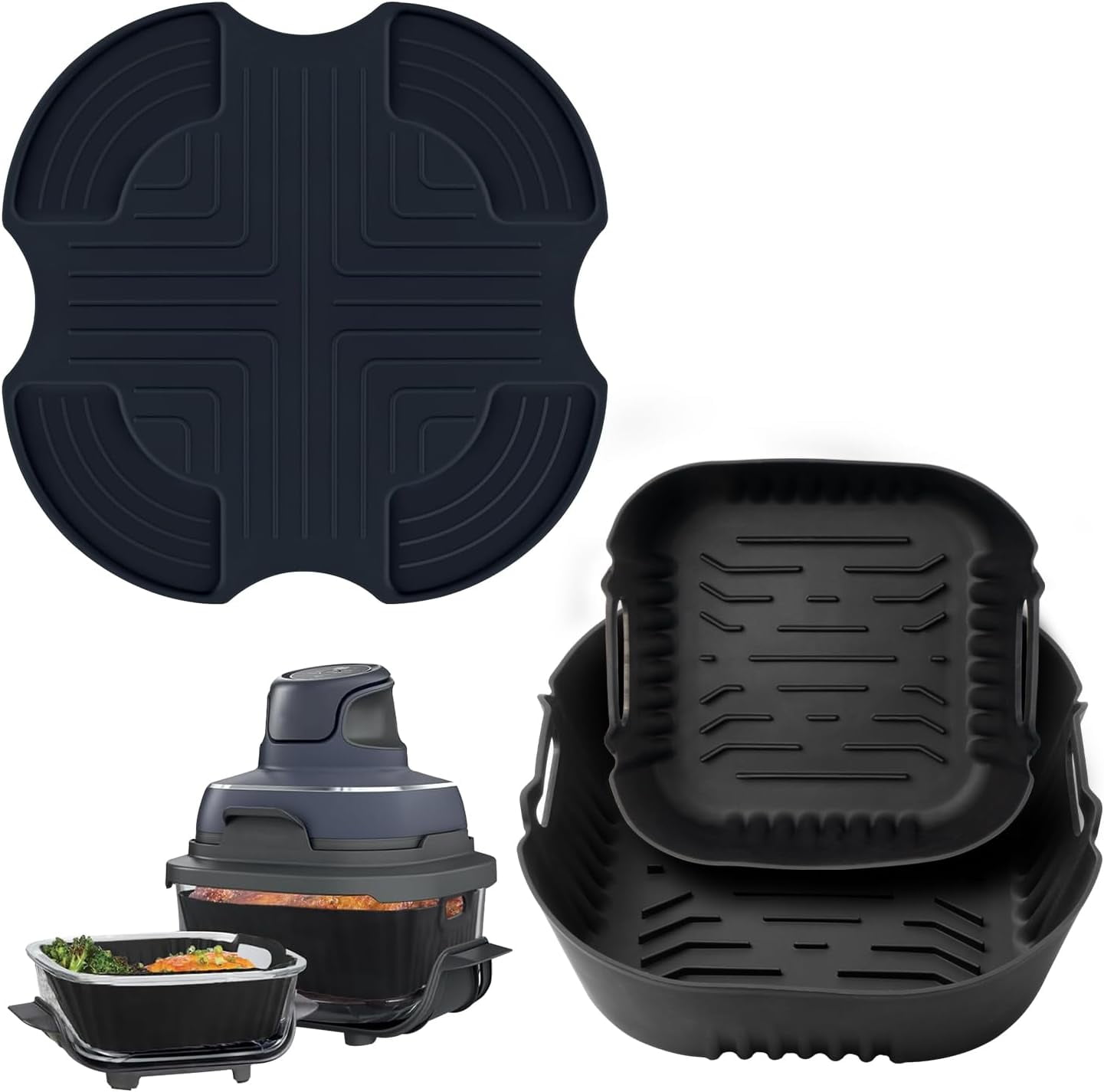 JJEAN-Silicone Heat Resistant Mat for Ninja Crispi,2Pc Silicone Air Fryer Liners for Ninja Crispi 4-QT&6-Cup Container Compatible with FN101GY/FN101SG/FN101ST,Reusable Air Fryer Accessories for Ninja