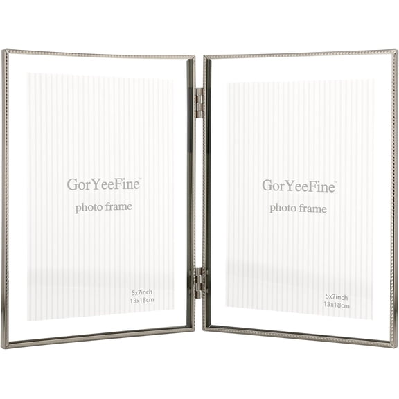 JJEAN-Silver 5x7'' Double Floating Photo Frame | Fits 2x3 to 4x6 Photos | Metallic Lace Edge | Desktop/Shelf Adjustable Photo Frame | Elegant Gift Idea for Weddings,Thanksgiving and more