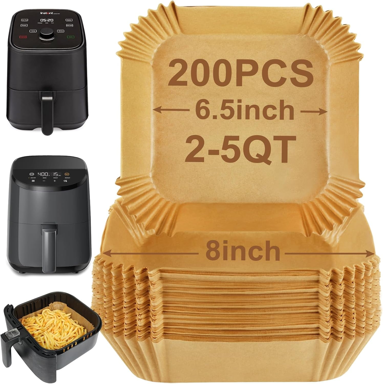 JJEAN-Small Air Fryer Disposable Liners for 2 to 5 QT Airfryer, 200PCS Mini Air Fryer Parchment Paper Liners, Compatible with CHEFMAN 2 QT, Cosori 2.1 QT, Dash 2.6 Qt, Instant Pot Mini Airfryer