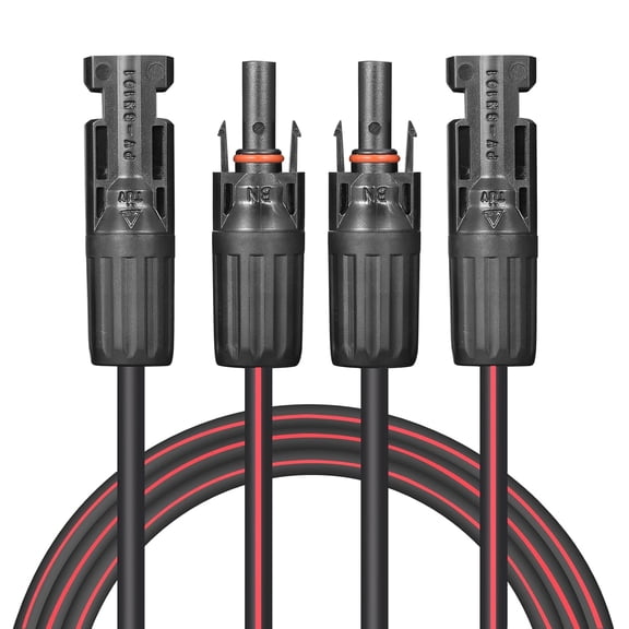 JJEAN-Solar Cable 10 Feet 2x12 AWG Twin Wire Solar Extension Cable, Copper Strand with Female and Male Connectors on Both Ends, Solar Panel Cable Wire & Adaptor for Home, Shop and RV Solar Panels