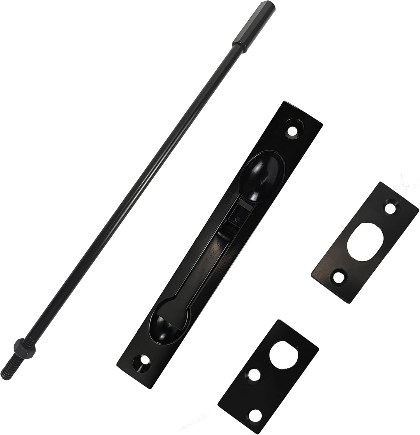 JJEAN-Solid Zinc Alloy Extension Flush Bolt with Rod 12"-Satin Black-Pack of 1
