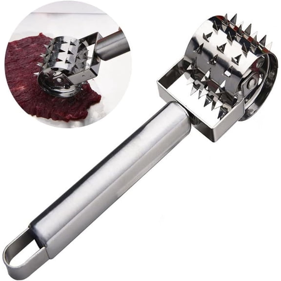 JJEAN-Stainless Steel Meat Tenderizers Roller, Rolling Meat Tenderizer with Ultra Sharp Needle Blades, Meat Rolling Hammer Meat Tenderizer for Kitchen Cooking Meat Tenderizing Steak, Beef, Chicken &