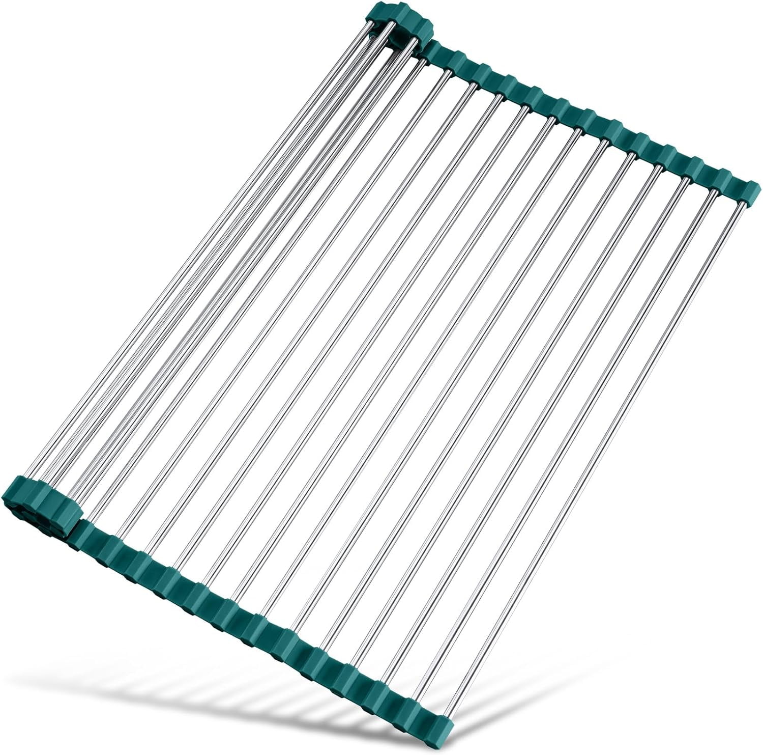 JJEAN-Stainless Steel Roll Up Dish Drying Rack, Foldable Over The Sink Rolling Drainer Rack, Multipurpose Kitchen Gadget Draining Caddy Organizer, Space Saving Sink Accessory Storage Shelf Holder