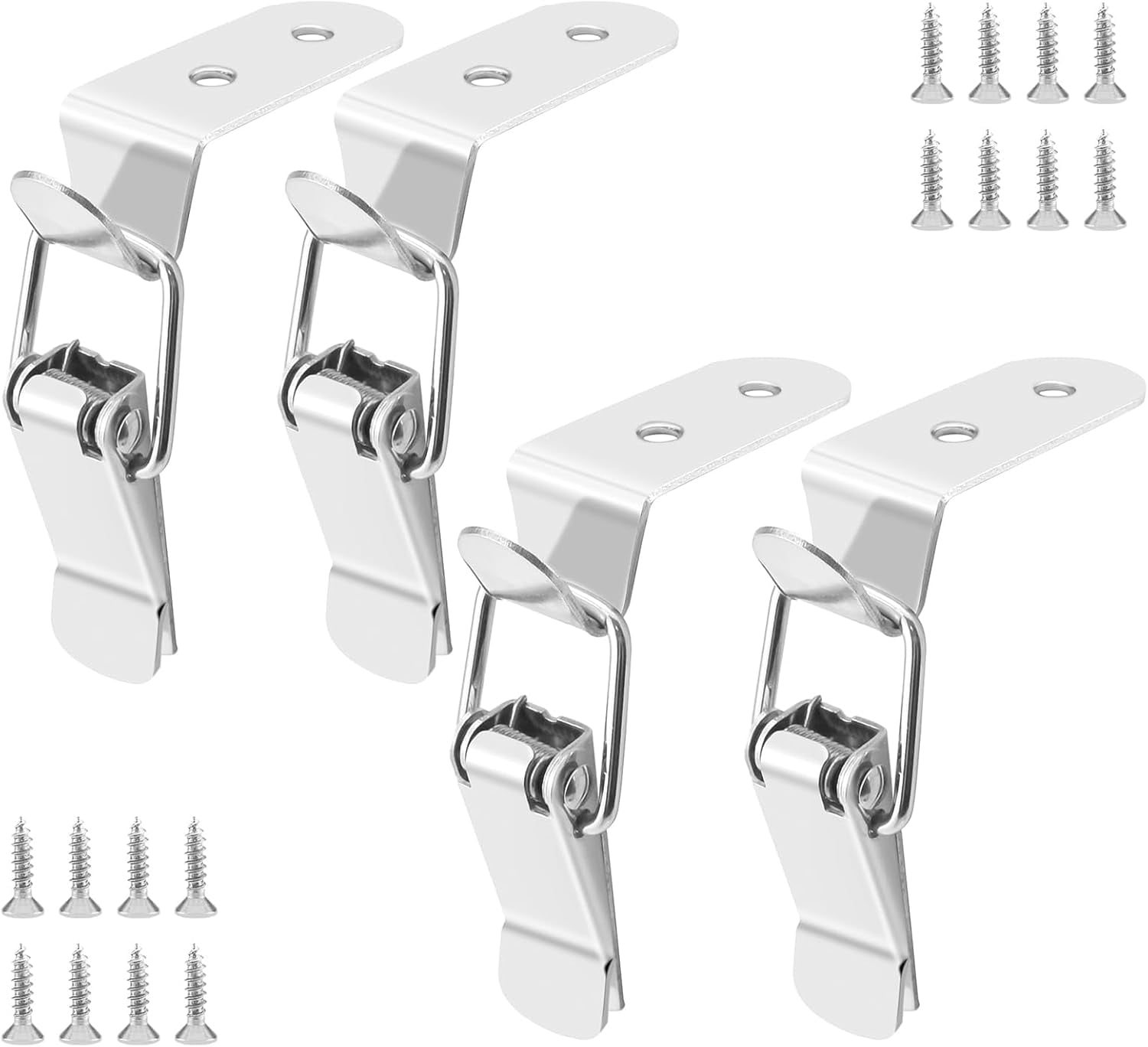 JJEAN-Stainless Steel Tool Box Hood Locks Latches, 90-Degree Spring Loaded Toggle Lock, 4 Pcs Tool Box Hasps with Mounting Screws for Cabinet Door Barn
