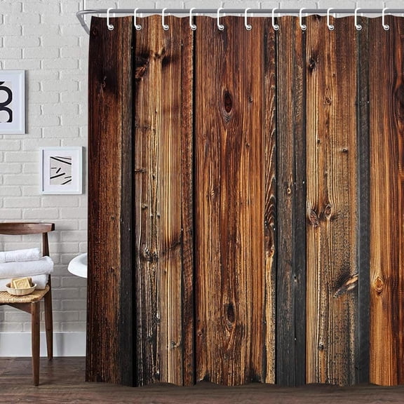 JJEAN-Stall Fabric Shower Curtain 36 x 72 Inch, Rustic Barn Door Small Shower Curtain for Bathroomwith Hooks, Narrow Stall Size, Machine Washable, Waterproof, Polyester Cloth