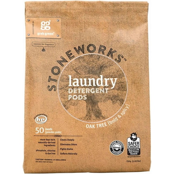 JJEAN-Stoneworks Natural Laundry Detergent Powder Pods, Oak Tree, 50 Loads