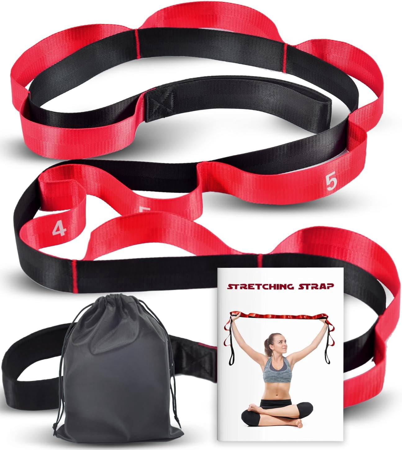 JJEAN-Stretching Strap with 10 Loops-Yoga Strap for Physical Therapy,Home Workout,Pilate & Flexibility Training,Non Elastic Exercise Stretch Band for Hamstring,Leg Stretcher Belt,Flexibility Fascia