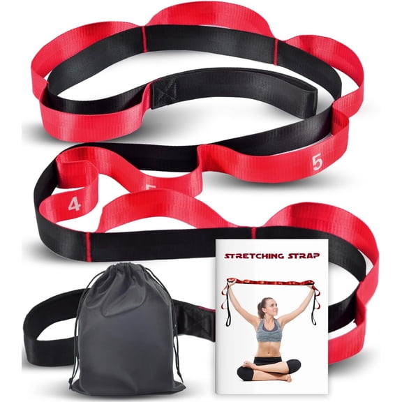 JJEAN-Stretching Strap with 10 Loops-Yoga Strap for Physical Therapy,Home Workout,Pilate & Flexibility Training,Non Elastic Exercise Stretch Band for Hamstring,Leg Stretcher Belt,Flexibility Fascia