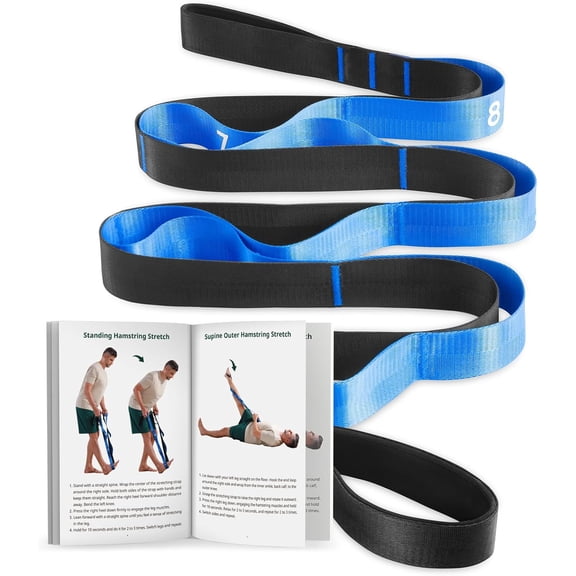 JJEAN-Stretching Straps with Loops, Non-Elastic Yoga Straps for Stretching, Durable Nylon Exercise Bands with Loops for Physical Therapy Flexibility, Yoga,Hamstring Leg Stretcher with Guidance