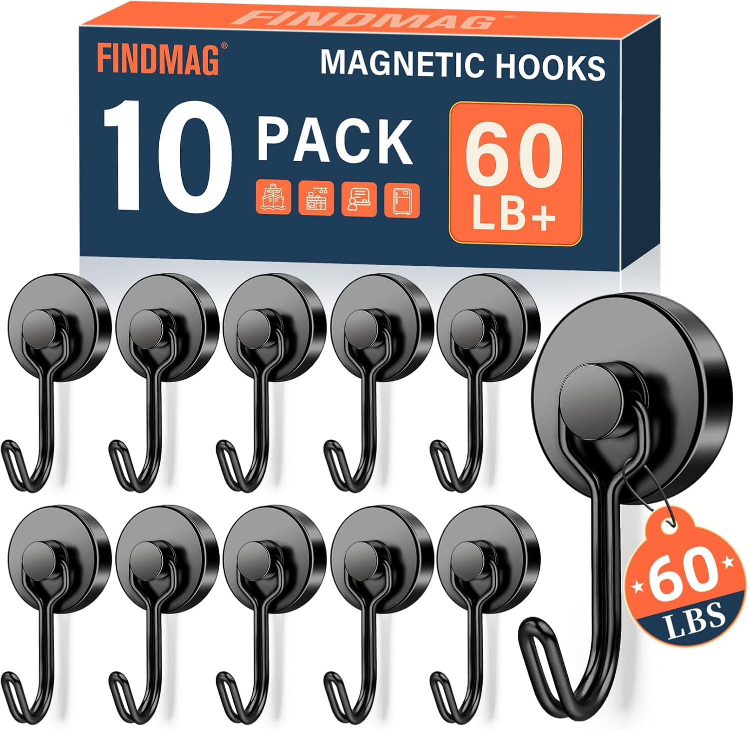 JJEAN-Strong Magnetic Hooks, 60lb+ Magnetic Hooks for Cruise Cabins, Rare Earth Magnet with Hook for Fridge, Magnetic Hook for Hanging Heavy Duty, Magnetic Hangers for Locker, Toolbox, Wall, Home