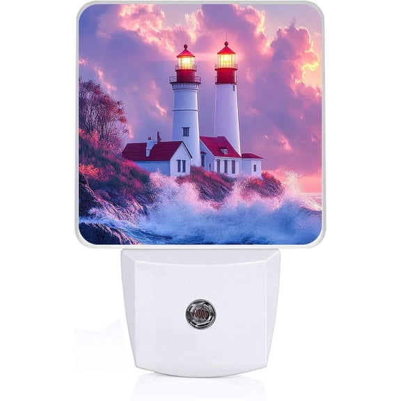 JJEAN-Sunset Lighthouse Night Light,Night Lights Plug into Wall,Led Lamp for Stairway/Hallway/Bedroom 0.5W Nightlight Sleep Friendly