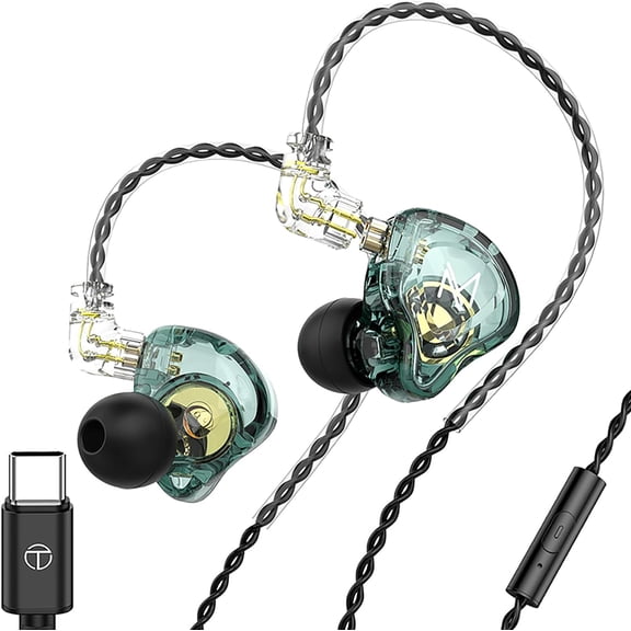JJEAN-TRN MT1 In-Ear Earbuds with 10mm Composite Magnetic Dynamic Driver, Type-C with Mic, Clear Blue