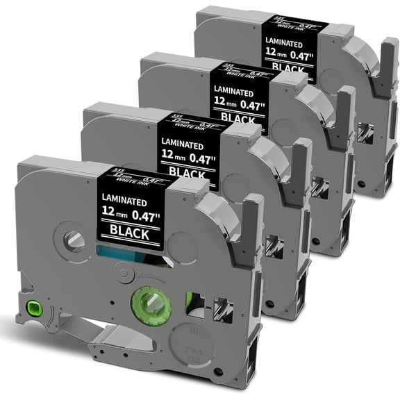 JJEAN-TZe-335 Black Label Tape Replacement for Brother Label Maker Tape White on Black P-Touch TZe Tz 12mm 0.47 Laminated Work for PT-D210 PT-H110 PT-D200 PT-1750 PT-1290 Ptouch Refills, 4-Pack