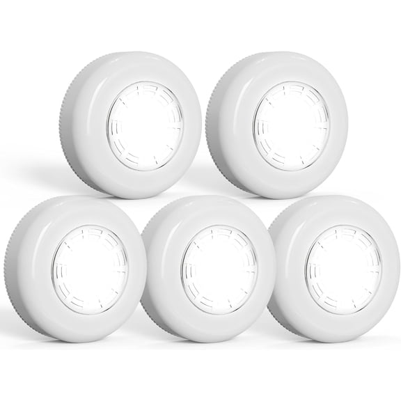 JJEAN-Tap Light Push Lights, Under Cabinet Lights Touch Lights Push Button Light Battery Operated Puck Lights Stick On Light for Closet Counter Kitchen Cabinet RV -5Pack