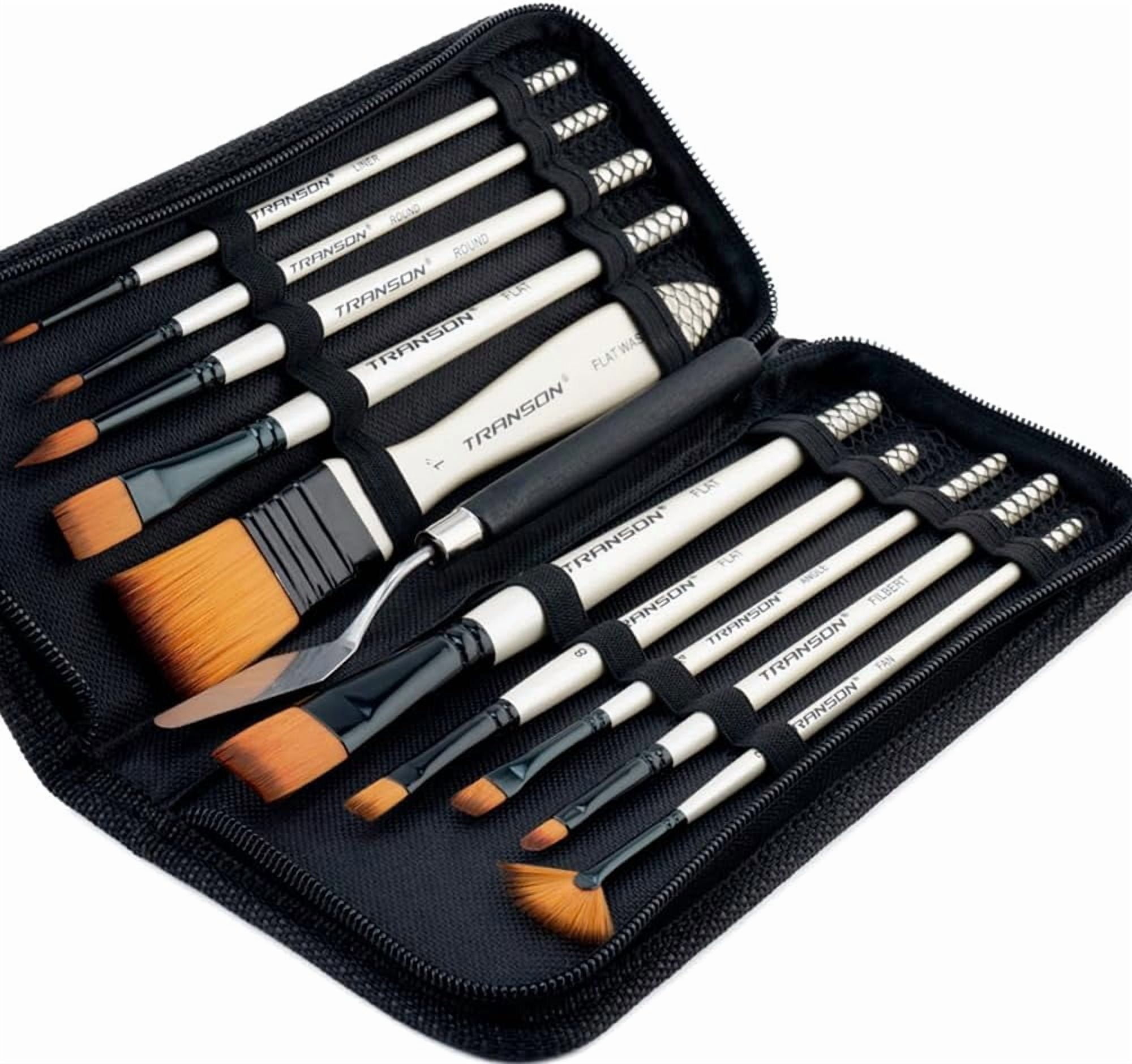 JJEAN-Transon Paint Brush Kit 10pcs Art Brushes and 1 Paint Spatula with Brush Case