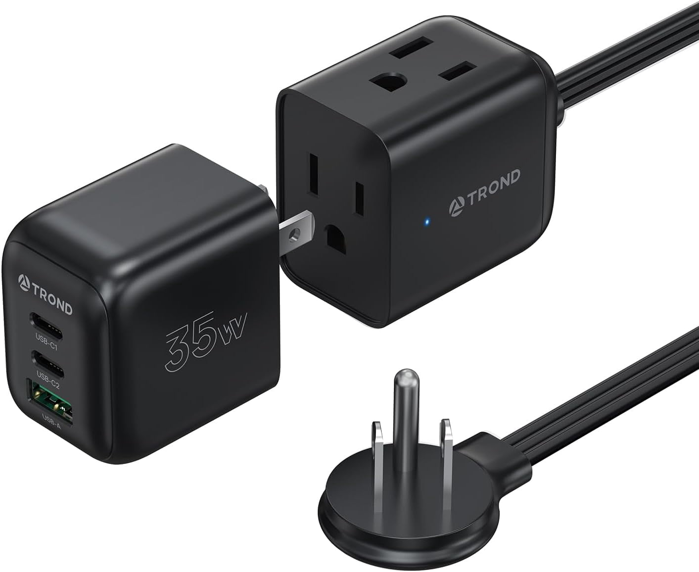 JJEAN-Travel Power Strip with Detachable USB C Ports Fast Charge GaN III PD35W, 5ft Flat Plug Extension Cord with Multiple Outlets, for Home Hotel Dorm Room Cruise Ship Essentials, Black