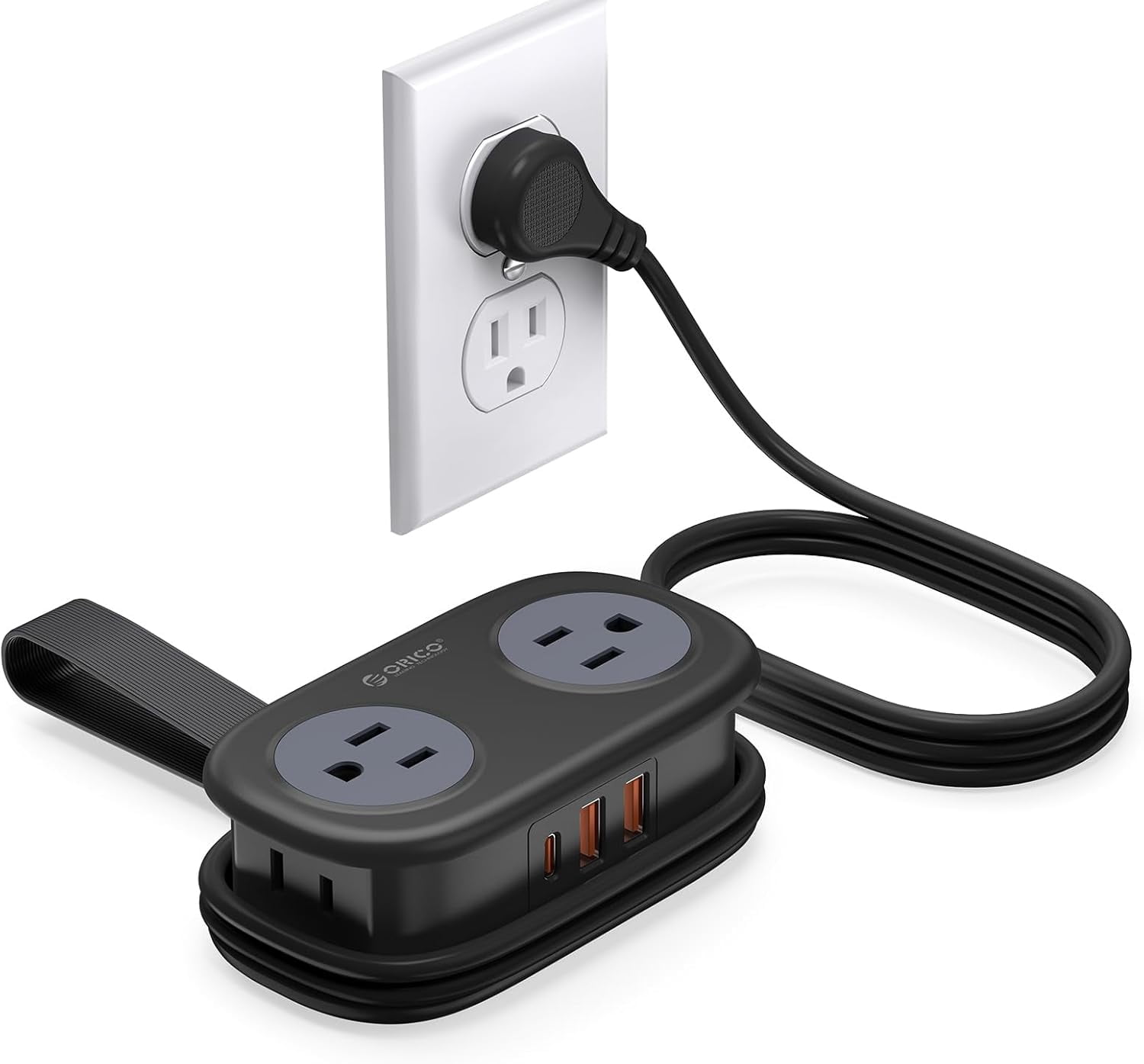 JJEAN-Travel Power Strip PD20W with 4 AC Outlets 3 USB Ports (1 USB-C), 4FT Flat Plug Extension Cord, Compact Portable Design for Business Travel, Cruise Ship Essentials-AP3