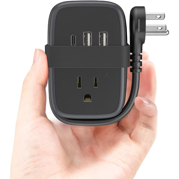 JJEAN-Travel Power Strip with USB C Port, Small with Flat Plug,Multi Plug Travel Extension Cord Portable Power Strip with 2 Outlets 3 USB (1 C), for Cruise Home Essentials
