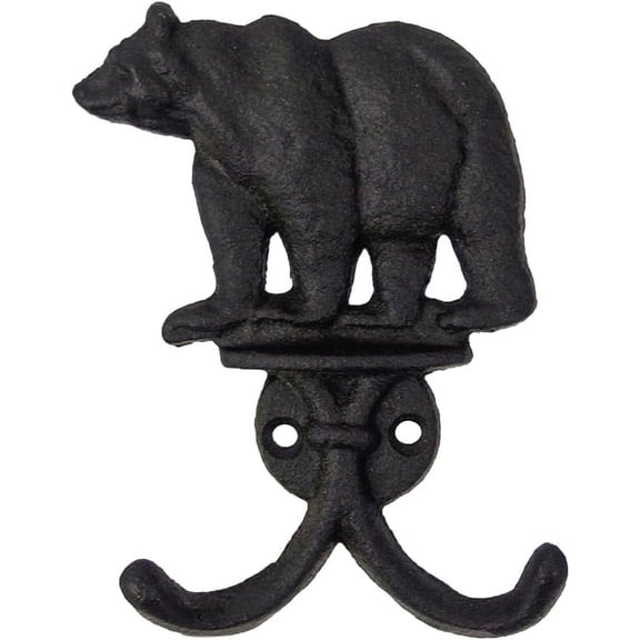 JJEAN-Treasure Gurus Cast Iron Metal Bear Double Wall Coat Hat Key Rack Holder 2 Hook Storage Hanger Home Decor