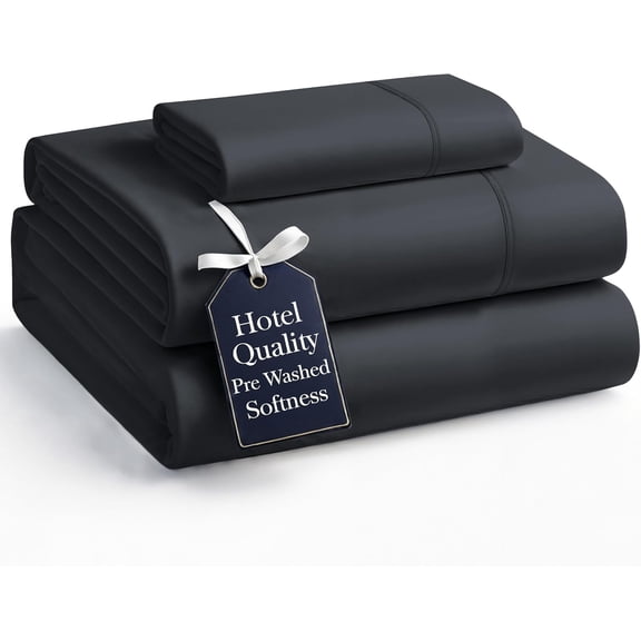 JJEAN-Twin Bed Sheet Set, Pre-Washed Twin Sheets Set, 3 Piece Set, Ultra Soft & Breathable Sheets, Brushed Microfiber Bedding with 15-Inch Deep Pockets, Bunk Bed Sheets Black