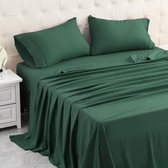 JJEAN-Twin Bed Sheets Set, Soft Breathable Bedding Sheet Set, Sheets Set with 16" Deep Pocket Design (3 Pieces, Twin, Emerald Green)