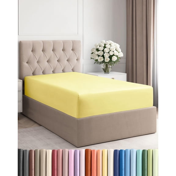 JJEAN-Twin Fitted Bed Sheet - Bottom Single Fitted Sheet Only - Ultra-Soft Hotel Luxury Bedding w/ 8-16 Inch Deep Pockets - Breathable, Cooling & Wrinkle Free - Easy-Care, Fade & Shrink Resistant - Y