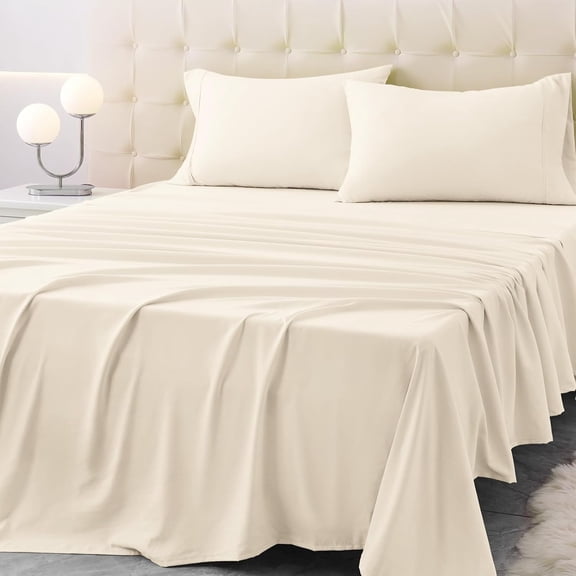 JJEAN-Twin XL Size Bed Sheet Set - 3 Piece Soft Microfiber Sheets with Deep Pockets, Cooling Technology, and Wrinkle-Free Pillowcase. Hotel-Quality, Durable Bedding, Cream