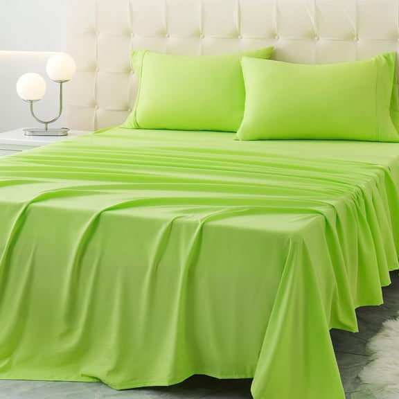 JJEAN-Twin XL Size Bed Sheet Set - 3 Piece Soft Microfiber Sheets with Deep Pockets, Cooling Technology, and Wrinkle-Free Pillowcase. Hotel-Quality, Durable Bedding, Sharp Green