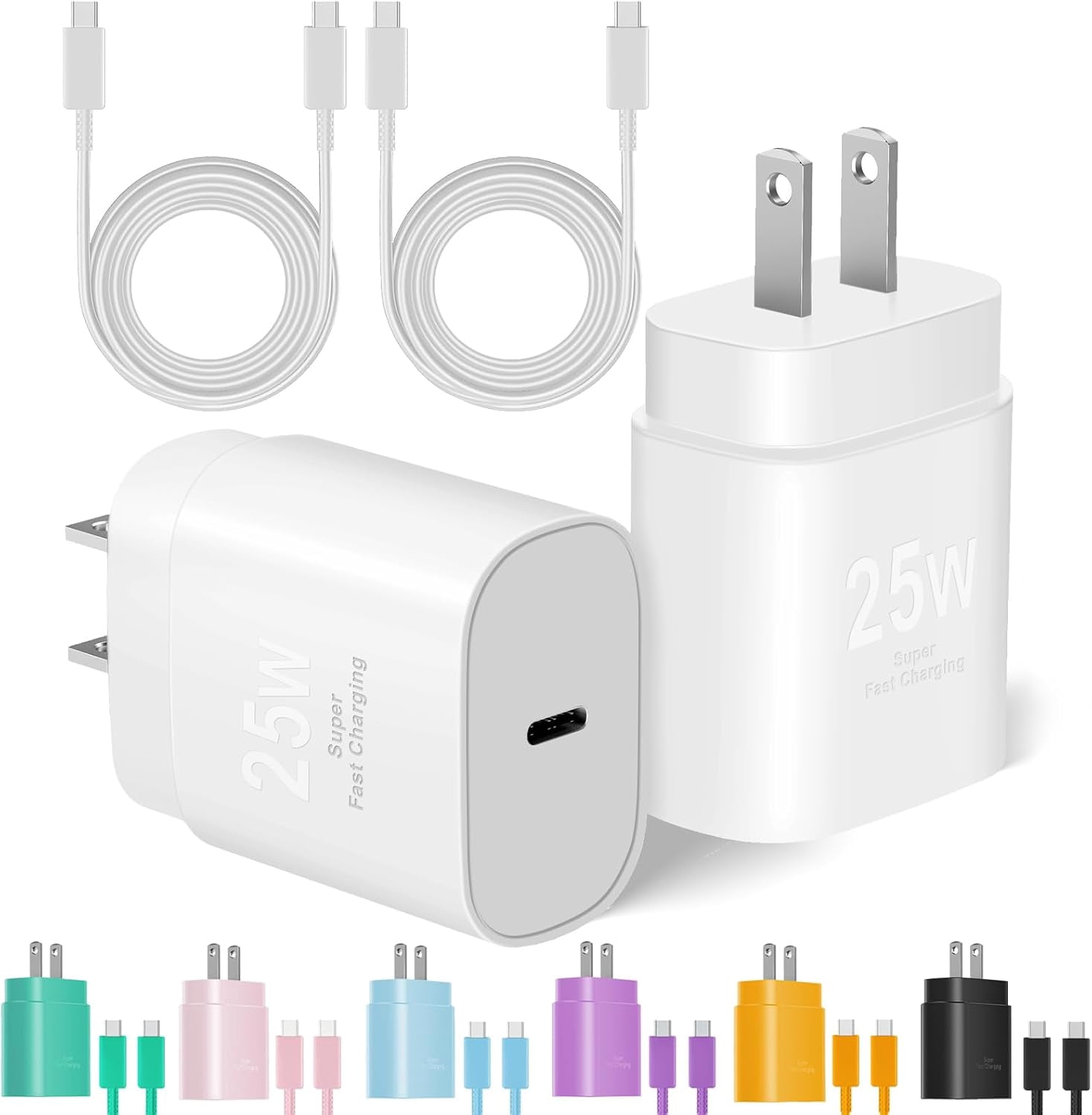 JJEAN-Type C Charger Fast Charging, 2Pack [10FT&6FT] Long USB C Cable with 25W Phone Super Fast Charger Block Compatible with Galaxy S25/S24/Plus/Ultra,iPhone 15/16/17/Air/Plus/Pro Max