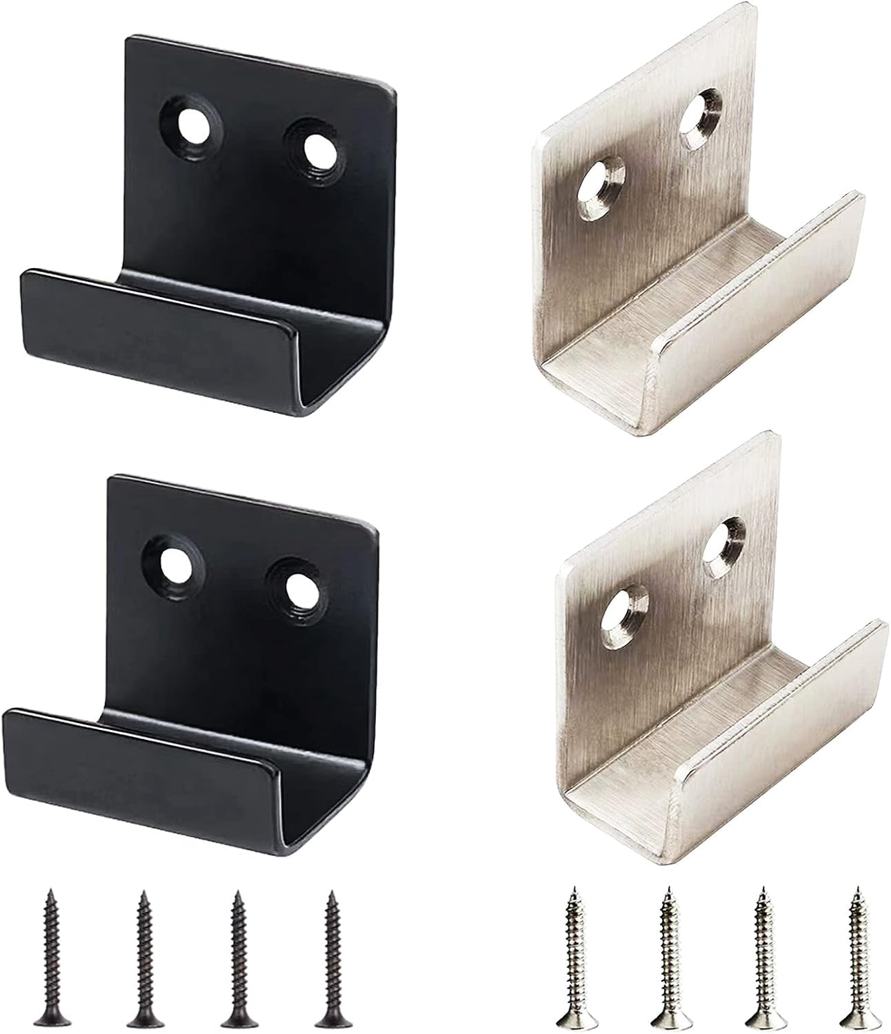 JJEAN-U Stainless Steel Mounting Bracket 40x35mm Tile Hanger Wall Hook Heavy Duty Billboard Holder 2.0mm Thickness with Screws - Silver/Black, 4 Pack