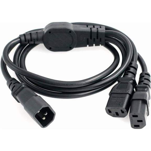 JJEAN-UPS PDU Power Cord for PC Computer Monitor Printer, IEC320 C14 Male to Dual IEC 320 C13 Female Y Splitter Extension Cable 3-Prong 1.8m/5.9'