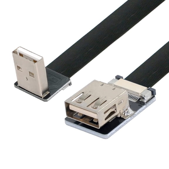 JJEAN-USB 2.0 Flat Cable USB 2.0 Male to Female 90 Degree Down Angled Data Transfer Charging Ribbon Flex Extension Cable Adapter 1.0M