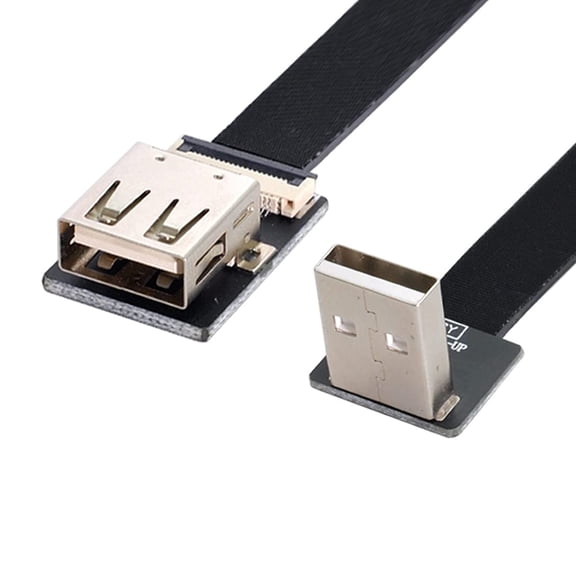 JJEAN-USB 2.0 Flat Cable USB 2.0 Male to Female 90 Degree UP Angled Data Transfer Charging Ribbon Flex Extension Cable Adapter 0.5M